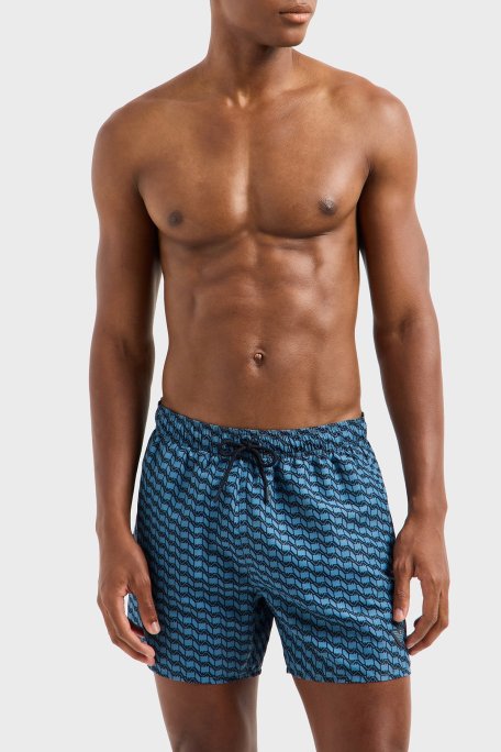 Emporio Armani Logo Desenli Slim Fit Düşük Bel Erkek Mayo Short EM000583 AF12342 F9035 MAVİ - Emporio Armani