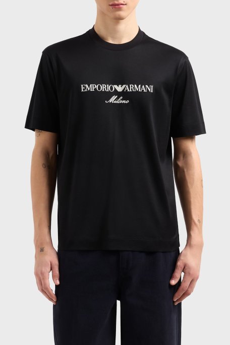 Emporio Armani Logo İşlemeli Regular Fit Pamuklu Bisiklet Yaka Erkek T Shirt EM001033 AF10017 MC169 SİYAH - Emporio Armani
