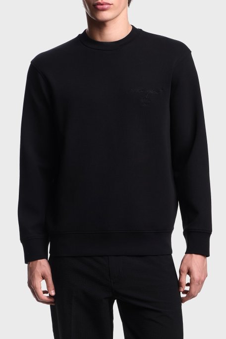 Emporio Armani Logo İşlemeli Streç Pamuklu Regular Fit Bisiklet Yaka Erkek Sweat EM002906 AF10013 MC352 SİYAH - Emporio Armani