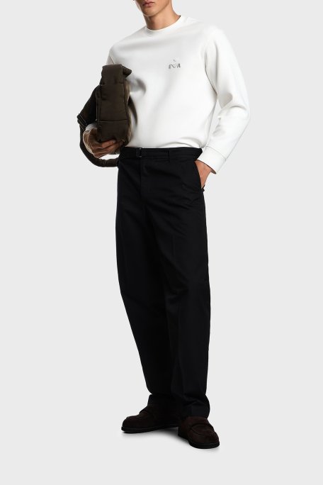 Emporio Armani Logo İşlemeli Streç Pamuklu Regular Fit Bisiklet Yaka Erkek Sweat EM002919 AF10013 U0003 BEYAZ - Emporio Armani (1)