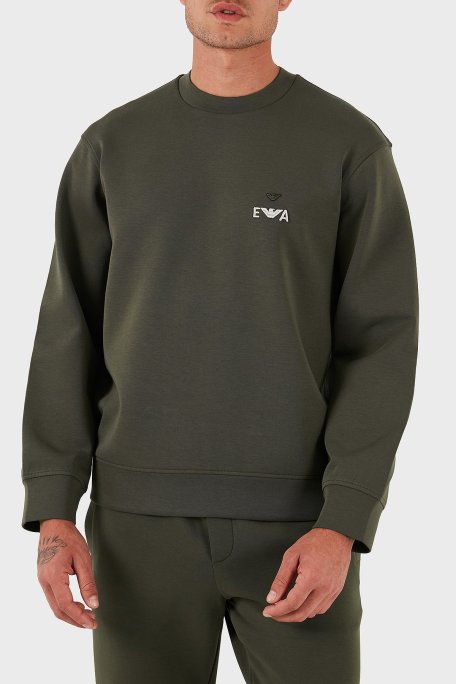 Emporio Armani Logo İşlemeli Streç Pamuklu Regular Fit Bisiklet Yaka Erkek Sweat EM002919 AF10013 U8120 HAKİ - Emporio Armani