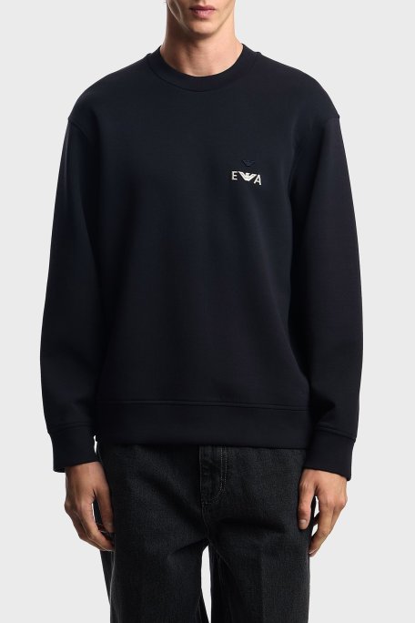 Emporio Armani Logo İşlemeli Streç Pamuklu Regular Fit Bisiklet Yaka Erkek Sweat EM002919 AF10013 UB118 LACİVERT - Emporio Armani