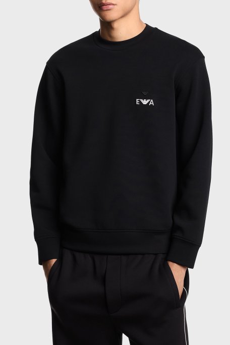 Emporio Armani Logo İşlemeli Streç Pamuklu Regular Fit Bisiklet Yaka Erkek Sweat EM002919 AF10013 UC001 SİYAH - Emporio Armani