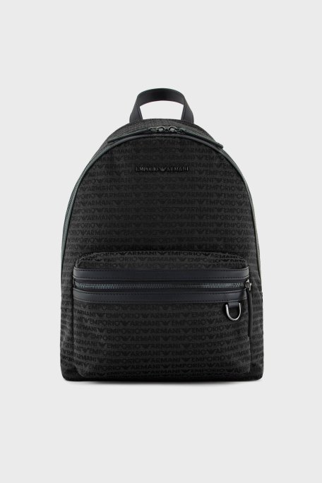 Emporio Armani Logo Kaplı Jakarlı Ayarlanabilir Askılı Erkek Sırt Çantası EM001209 AF13823 U8168 SİYAH - Emporio Armani
