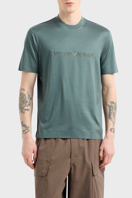 Emporio Armani Logo Nakışlı Pamuklu Regular Fit Bisiklet Yaka Erkek T Shirt EM001070 AF13747 U9083 MİNT - Emporio Armani