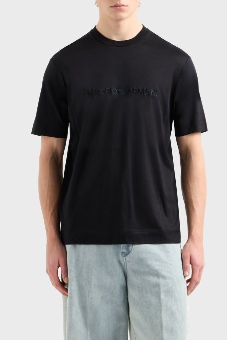 Emporio Armani Logo Nakışlı Pamuklu Regular Fit Bisiklet Yaka Erkek T Shirt EM001070 AF13747 UC001 SİYAH - Emporio Armani