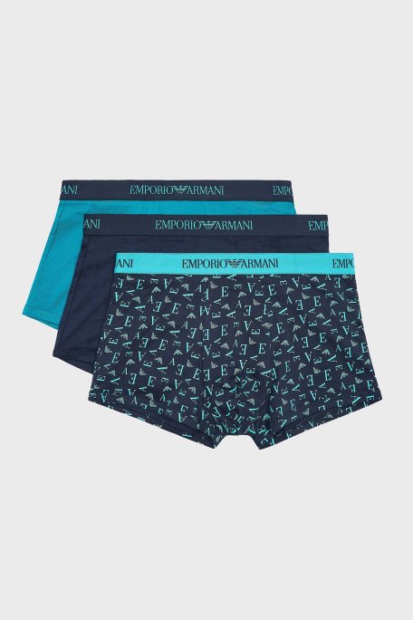 Emporio Armani Logolu % 100 Pamuk 3 Pack Erkek Boxer EM000260 AF10800 MB148 MAVİ - Emporio Armani