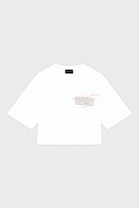 Emporio Armani Logolu % 100 Pamuk Cropped Fit Bisiklet Yaka Bayan T Shirt EW004388 AF12597 U0002 BEYAZ - Emporio Armani