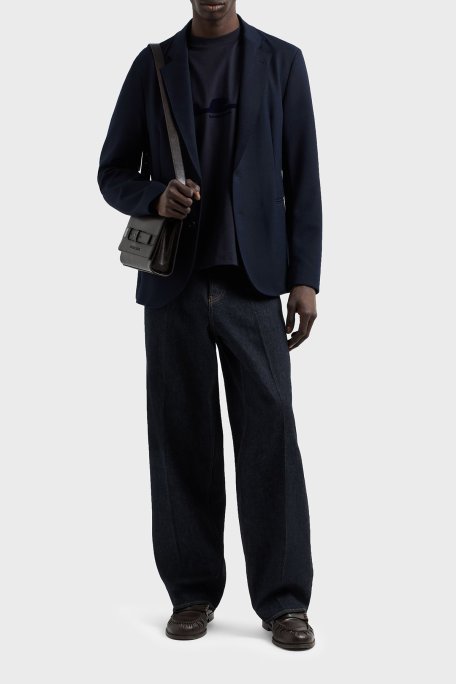 Emporio Armani Logolu % 100 Pamuk Regular Fit Bisiklet Yaka Erkek T Shirt EM001015 AF13669 UB118 LACİVERT - Emporio Armani (1)