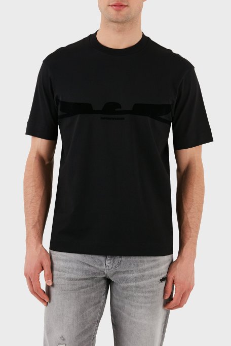 Emporio Armani Logolu % 100 Pamuk Regular Fit Bisiklet Yaka Erkek T Shirt EM001015 AF13669 UC001 SİYAH - Emporio Armani