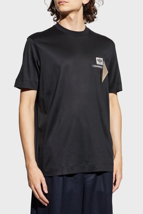 Emporio Armani Logolu % 100 Pamuk Regular Fit Bisiklet Yaka Erkek T Shirt EM002959 AF18312 UC001 SİYAH - Emporio Armani