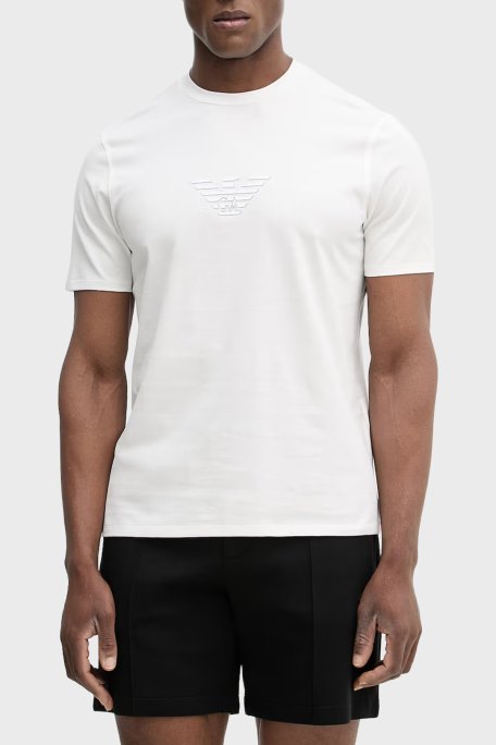Emporio Armani Logolu % 100 Pamuk Regular Fit Bisiklet Yaka Erkek T Shirt EM004583 AF13669 M0306 BEYAZ - Emporio Armani