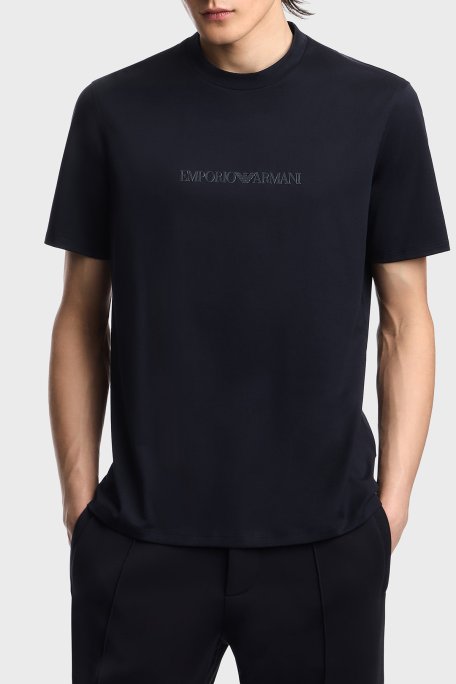 Emporio Armani Logolu % 100 Pamuk Regular Fit Bisiklet Yaka Erkek T Shirt EM004583 AF13669 MB563 LACİVERT - Emporio Armani