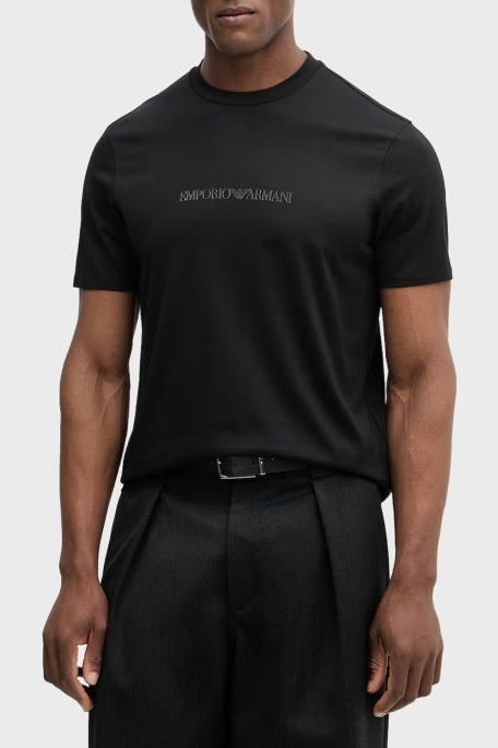 Emporio Armani Logolu % 100 Pamuk Regular Fit Bisiklet Yaka Erkek T Shirt EM004583 AF13669 MC540 SİYAH - Emporio Armani