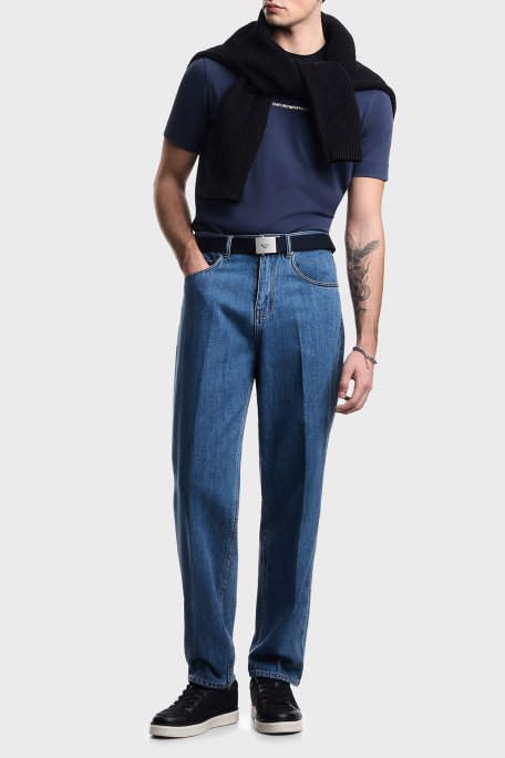 Emporio Armani Logolu % 100 Pamuk Regular Fit Bisiklet Yaka Sırt Baskılı Erkek T Shirt EM005257 AF13715 UB130 LACİVERT - Emporio Armani (1)