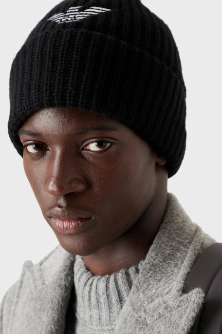 Emporio Armani Logolu % 100 Yün Erkek Bere 627676 2F556 00020 SİYAH - Emporio Armani (1)