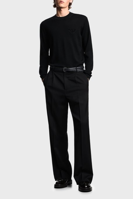 Emporio Armani Logolu % 100 Yün Regular Fit Bisiklet Yaka Erkek Kazak EM002419 AF14158 UC001 SİYAH - Emporio Armani (1)