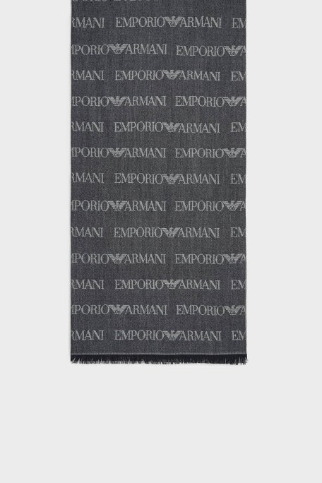 Emporio Armani Logolu 43 x 183 cm % 100 Yün Erkek Şal EM004238 AF21541 FB018 LACİVERT - Emporio Armani