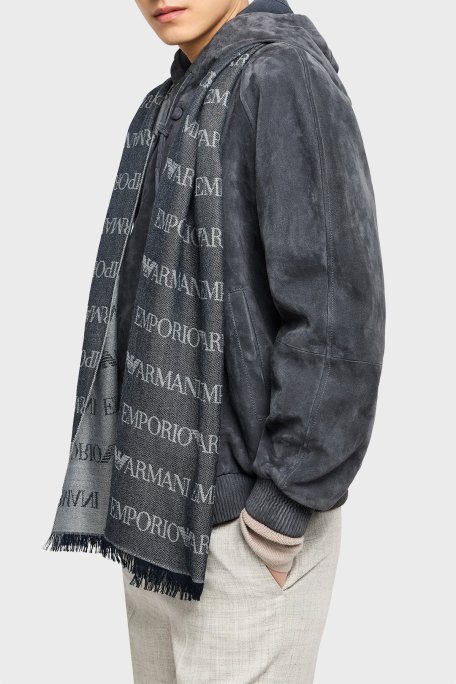 Emporio Armani Logolu 43 x 183 cm % 100 Yün Erkek Şal EM004238 AF21541 FB018 LACİVERT - Emporio Armani (1)