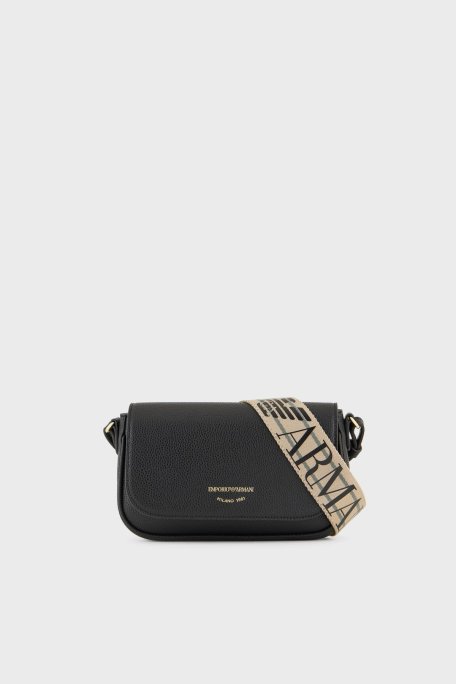 Emporio Armani Logolu Ayarlabilir Askılı Bayan Çanta EW000538 AF12103 MC032 SİYAH-GÜMÜŞ - Emporio Armani