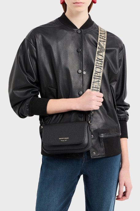 Emporio Armani Logolu Ayarlabilir Askılı Bayan Çanta EW000538 AF12103 MC032 SİYAH-GÜMÜŞ - Emporio Armani (1)