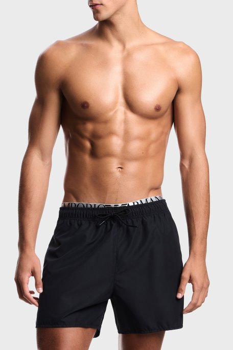 Emporio Armani Logolu Bağlamalı Mayo Short Erkek Deniz Şortu EM000686 AF20432 UC001 SİYAH - Emporio Armani