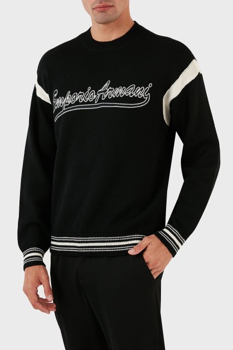 Emporio Armani Logolu Bisiklet Yaka Regular Fit Yünlü Triko Erkek Kazak 6R1MXA 1MFUZ 0999 SİYAH - Emporio Armani (1)