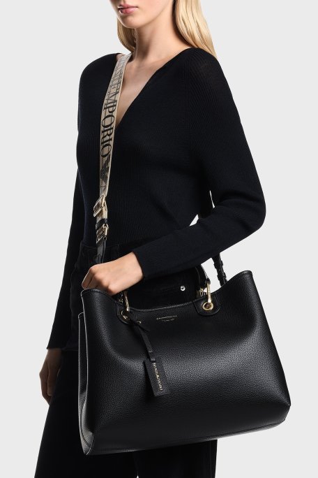 Emporio Armani Logolu Çıkarılabilir Askılı Kadın Çanta EW000360 AF12103 MC032 SİYAH-GÜMÜŞ - Emporio Armani (1)