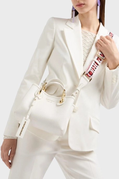 Emporio Armani Logolu Çıkarılabilir Askılı Bayan Çanta EW000361 AF12103 M0034 BEYAZ-GOLD - Emporio Armani (1)
