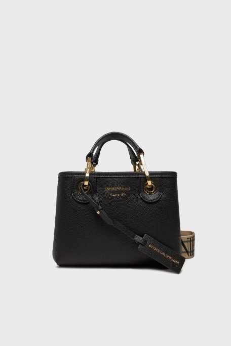 Emporio Armani Logolu Çıkarılabilir Askılı Kadın Çanta EW000382 AF12103 MC032 SİYAH-GOLD - Emporio Armani