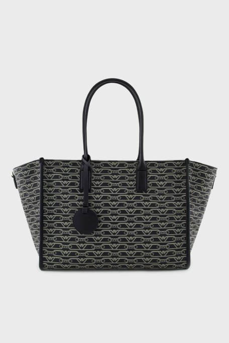 Emporio Armani Logolu Çıkarılabilir Askılı Büyük Bayan Çanta EW000370 AF11951 FC033 SİYAH-EKRU - Emporio Armani