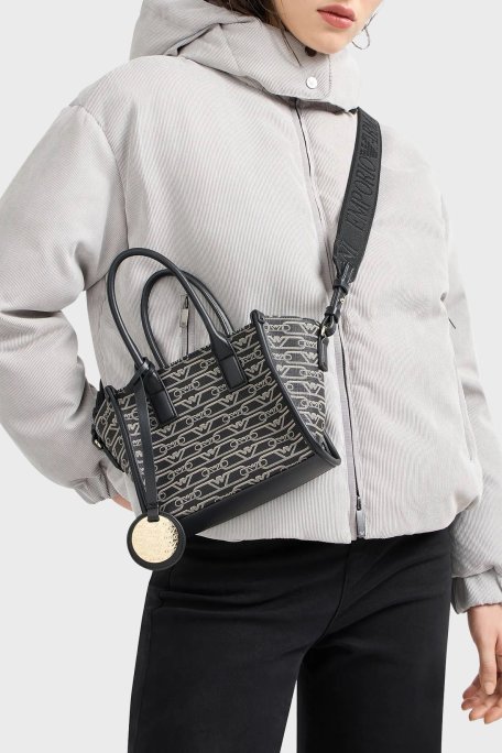 Emporio Armani Logolu Çıkarılabilir Omuz Askılı Bayan Çanta EW000371 AF11951 FC033 SİYAH-EKRU - Emporio Armani (1)