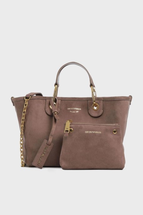 Emporio Armani Logolu Çıkarılabilir Zincir Askılı Süet Bayan Çanta EW000361 AF17730 U6192 BEJ - Emporio Armani