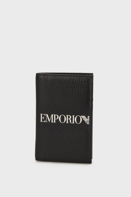 Emporio Armani Logolu Deri Erkek Kartlık EM003592 AF19355 UC001 SİYAH - Emporio Armani