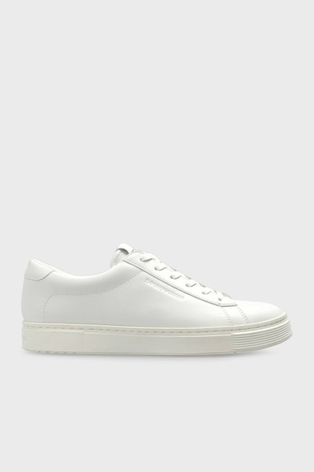 Emporio Armani Logolu Deri Sneaker Erkek Ayakkabı EM004783 AF20004 U0003 BEYAZ - Emporio Armani