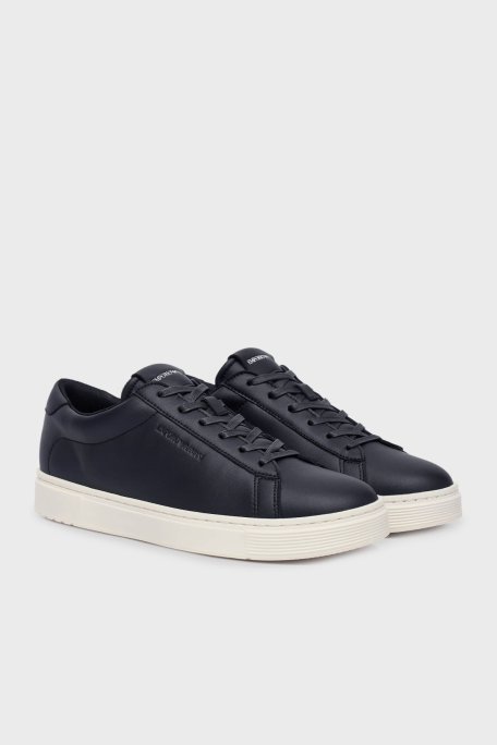 Emporio Armani Logolu Deri Sneaker Erkek Ayakkabı EM004783 AF20004 U8139 LACİVERT - Emporio Armani (1)