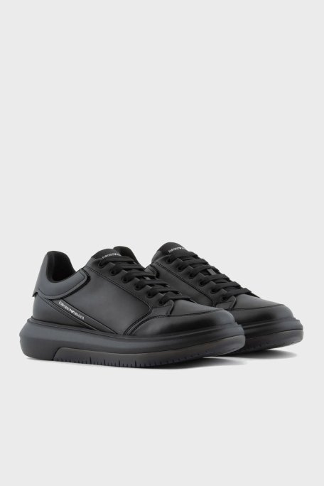 Emporio Armani Logolu Deri Sneaker Erkek Ayakkabı X4X633 XM964 K001 SİYAH - Emporio Armani (1)