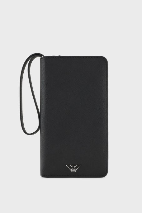 Emporio Armani Logolu Fermuarlı Erkek Cüzdan EM000987 AF13805 UC001 SİYAH - Emporio Armani