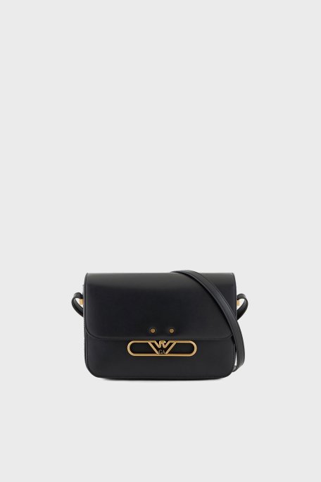 Emporio Armani Logolu Hakiki Deri Ayarlanabilir Askılı Bayan Çanta EW001210 AF14786 UC001 SİYAH - Emporio Armani