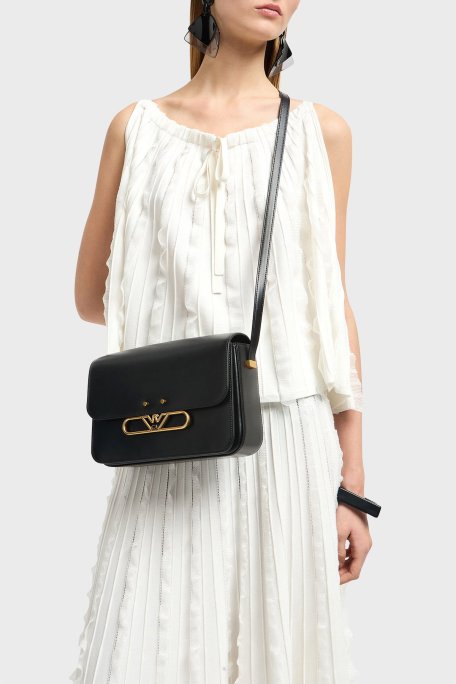 Emporio Armani Logolu Hakiki Deri Ayarlanabilir Askılı Bayan Çanta EW001210 AF14786 UC001 SİYAH - Emporio Armani (1)