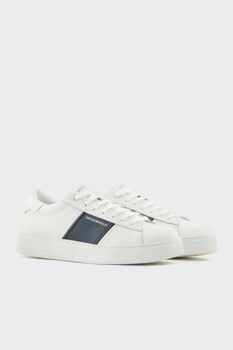 Emporio Armani Logolu Hakiki Deri Kalın Tabanlı Sneaker Erkek Ayakkabı X4X570 XN840 T849 BEYAZ-LACİVERT - Emporio Armani (1)