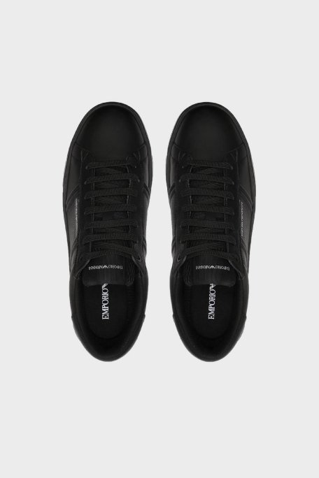 Emporio Armani Logolu Hakiki Deri Sneaker Erkek Ayakkabı EM003701 AF18017 MC005 SİYAH - Emporio Armani (1)