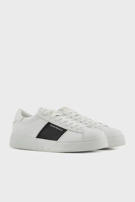 Emporio Armani Logolu Hakiki Deri Sneaker Erkek Ayakkabı EM003701 AF18017 MZ021 BEYAZ-SİYAH - Emporio Armani (1)