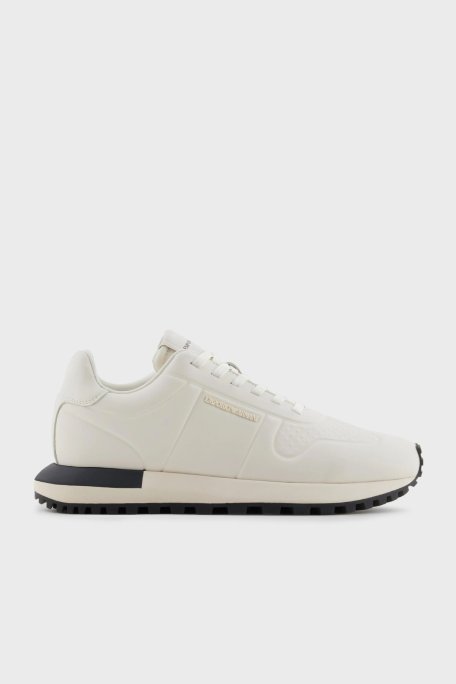 Emporio Armani Logolu Hakiki Deri Sneaker Erkek Ayakkabı X4X684 XR323 00894 BEYAZ - Emporio Armani