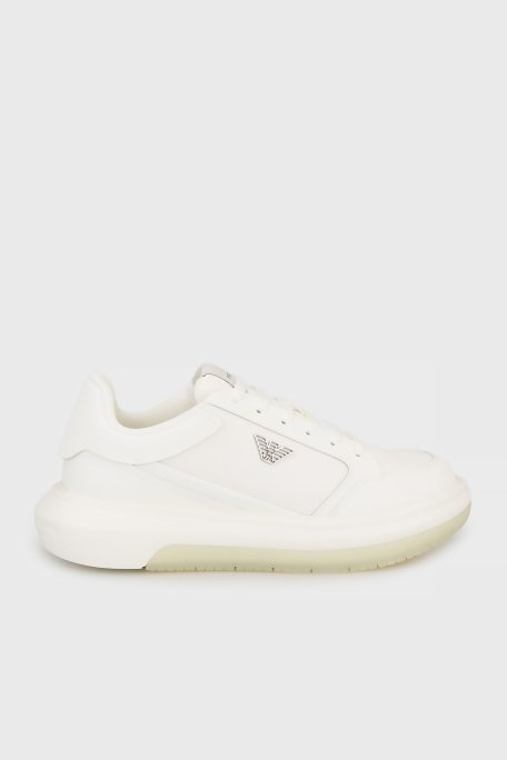 Emporio Armani Logolu Kalın Taban Sneaker Erkek Ayakkabı EM003666 AF19532 M0107 EKRU - Emporio Armani