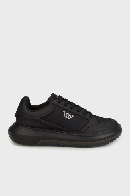 Emporio Armani Logolu Kalın Taban Sneaker Erkek Ayakkabı EM003666 AF19532 MC105 SİYAH - Emporio Armani