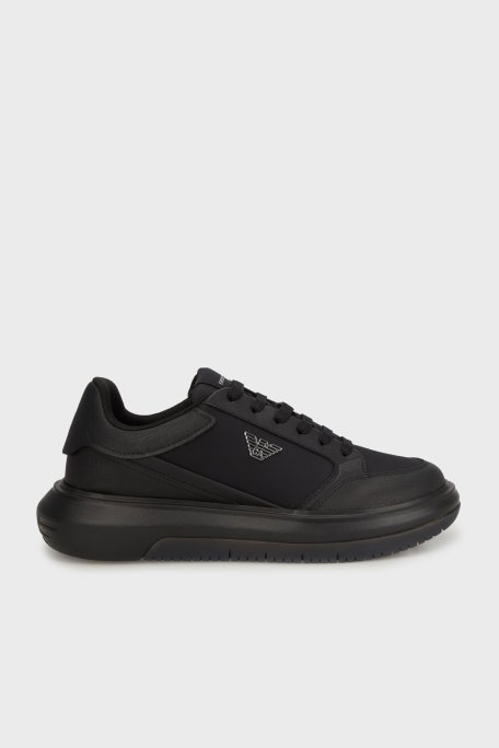 Emporio Armani Logolu Kalın Taban Sneaker Erkek Ayakkabı X4X633 XR325 K001 SİYAH - Emporio Armani