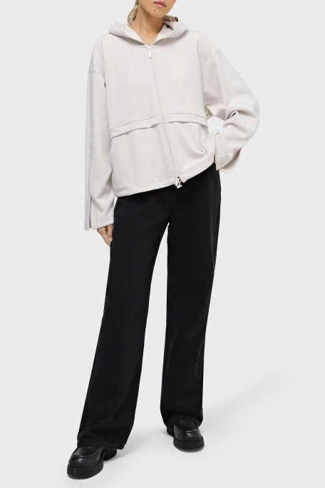 Emporio Armani Logolu Kapüşonlu Fermuarlı Relaxed Fit Bayan Ceket 6R2B7C 2JRKZ 0103 TAŞ - Emporio Armani