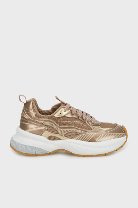 Emporio Armani Logolu Metalik Detaylı Kalın Taban Sneaker Kadın Ayakkabı EW003056 AF19766 M6203 KAHVE - Emporio Armani