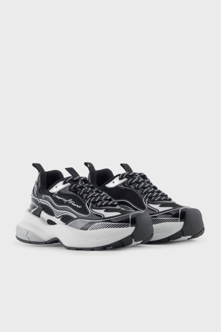 Emporio Armani Logolu Metalik Detaylı Kalın Taban Sneaker Kadın Ayakkabı EW003056 AF19766 MC372 SİYAH-GÜMÜŞ - Emporio Armani (1)